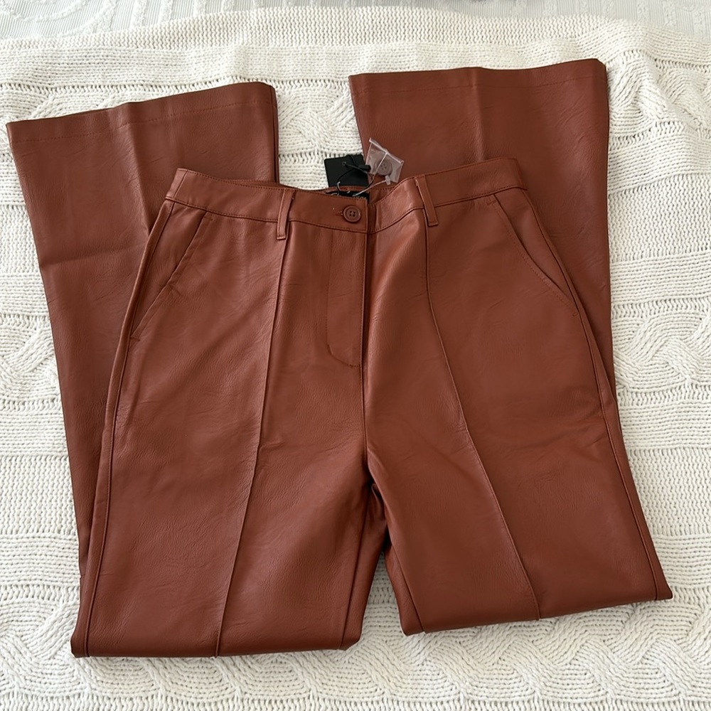 Vegan leather brown pants, size large
